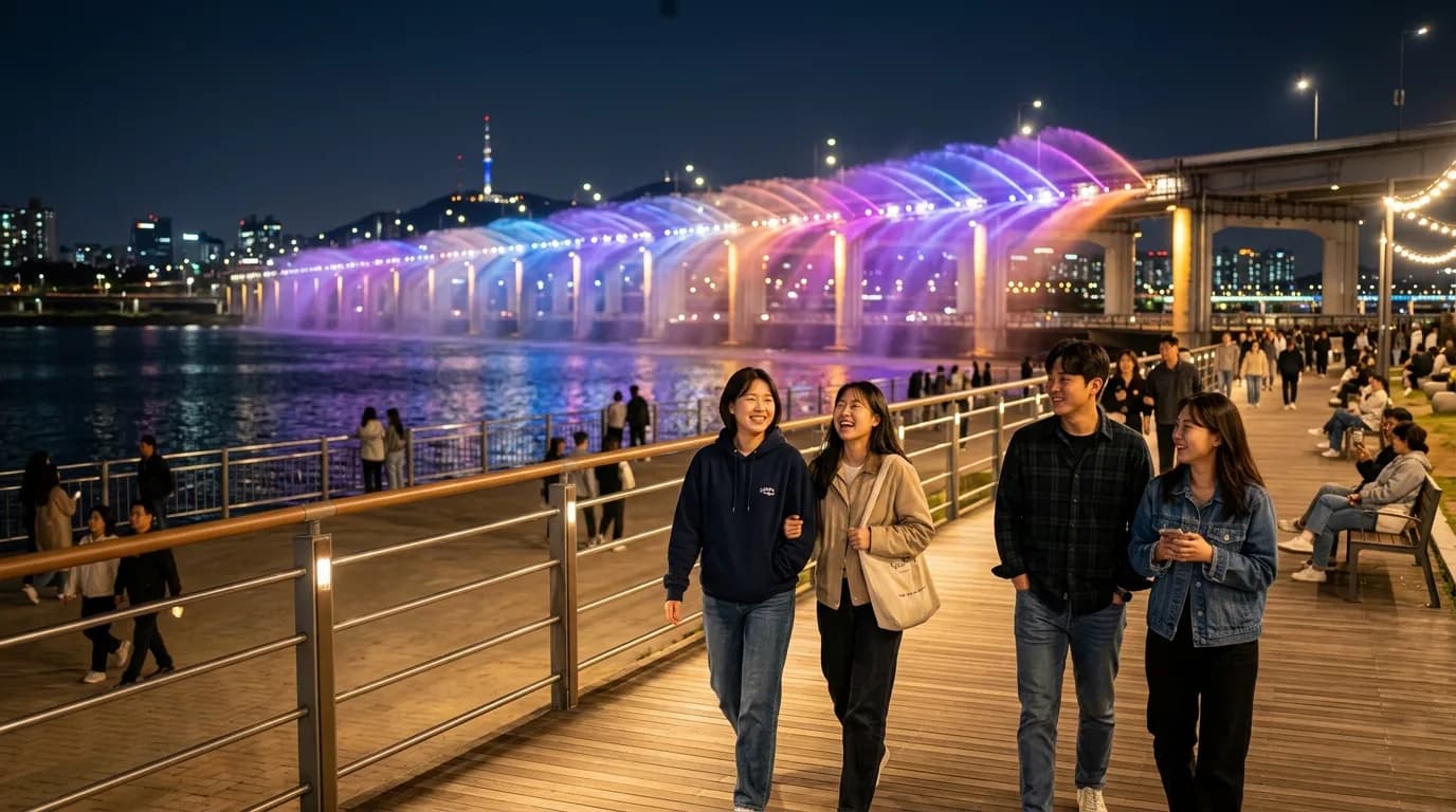 반포 한강공원 야경 산책 중 만나는 달빛무지개분수 구간