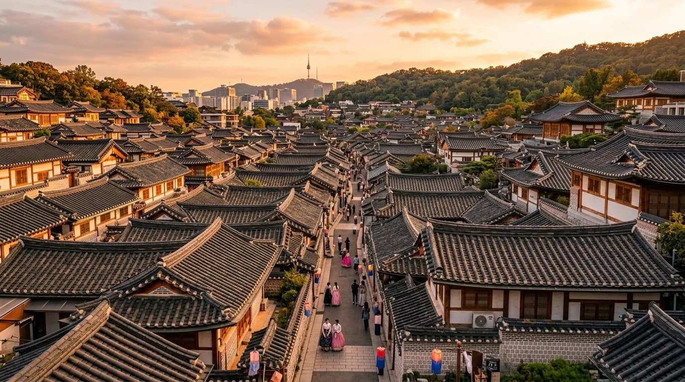 지붕선이 겹치며 이어지는 북촌 한복 사진 추천 코스의 깊이감