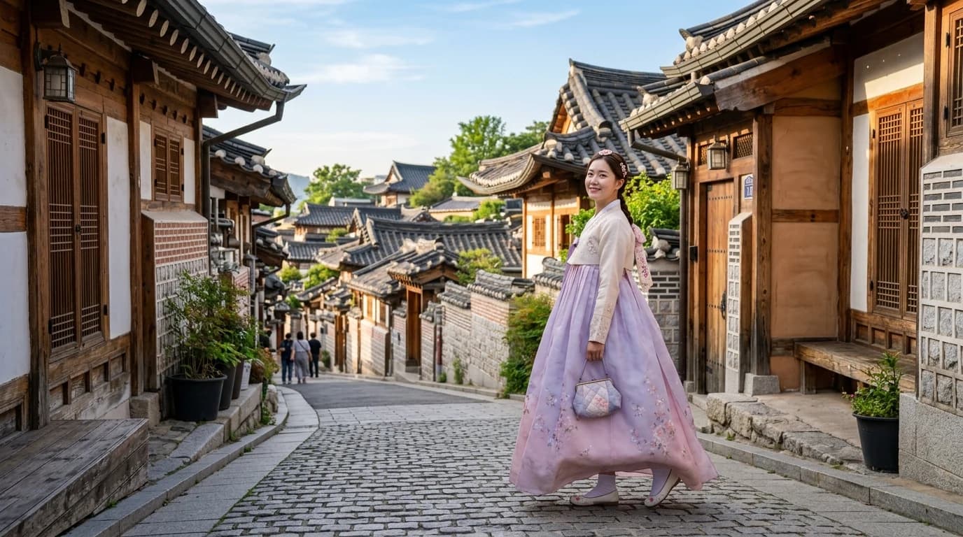 안국역 인근 북촌 초입에서 한복 사진 동선을 시작하는 골목 장면