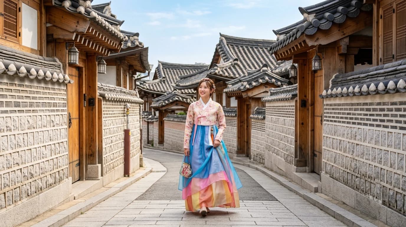 북촌 한옥 골목에서 한복 사진과 산책을 함께 즐기기 좋은 장면