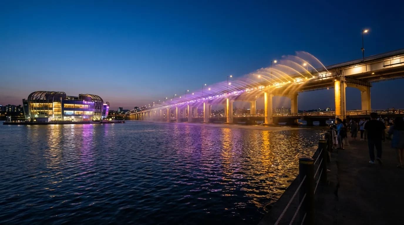Banpo Bridge Moonlight Rainbow Fountain and Some Sevit shaping a clearer Han River night-view starting point