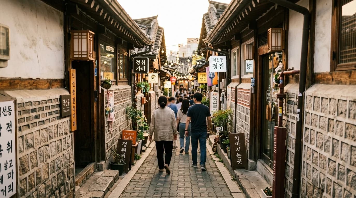 First-time walking route through Ikseon-dong showing the main alley and a return toward the outer street