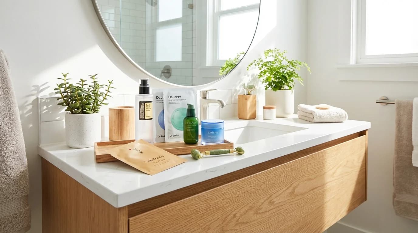 Korean skincare routine order with face mask sheet after cleansing