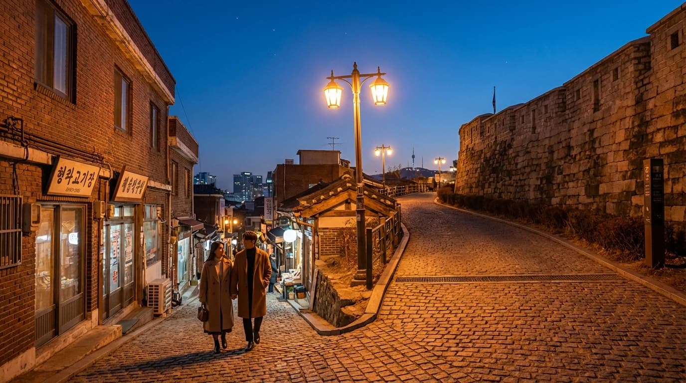 혜화 골목에서 낙산공원 성곽길로 이어지는 밤 산책 연결 구간