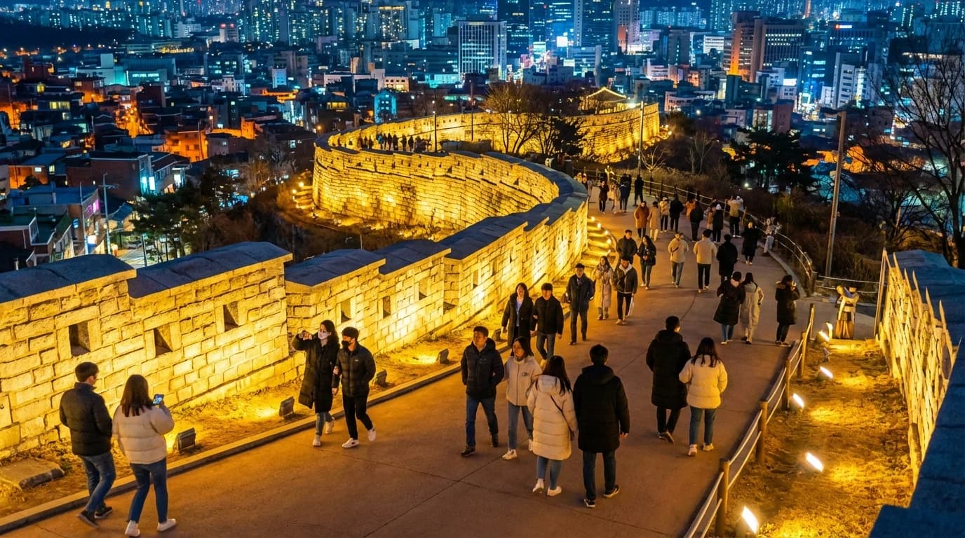 처음 방문자도 따라가기 쉬운 낙산공원 성곽길 야간 동선 구간