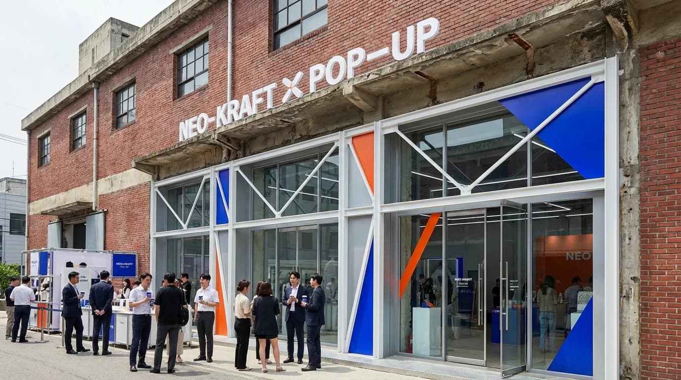 Weekend Seongsu pop-up street with brand spaces and storefront facades lining the block