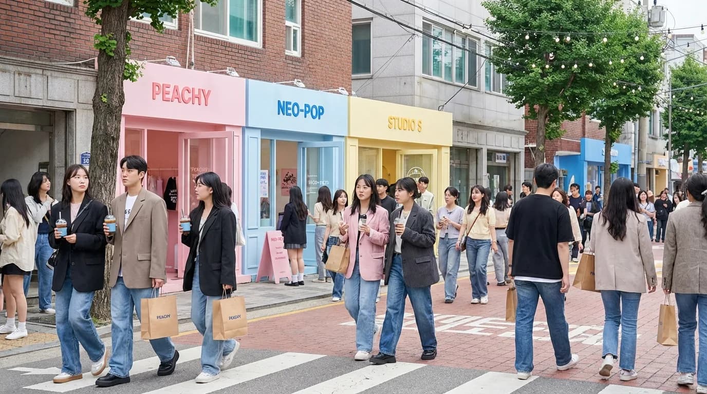 Main Seongsu pop-up store street with trendy brand spaces and walking crowds