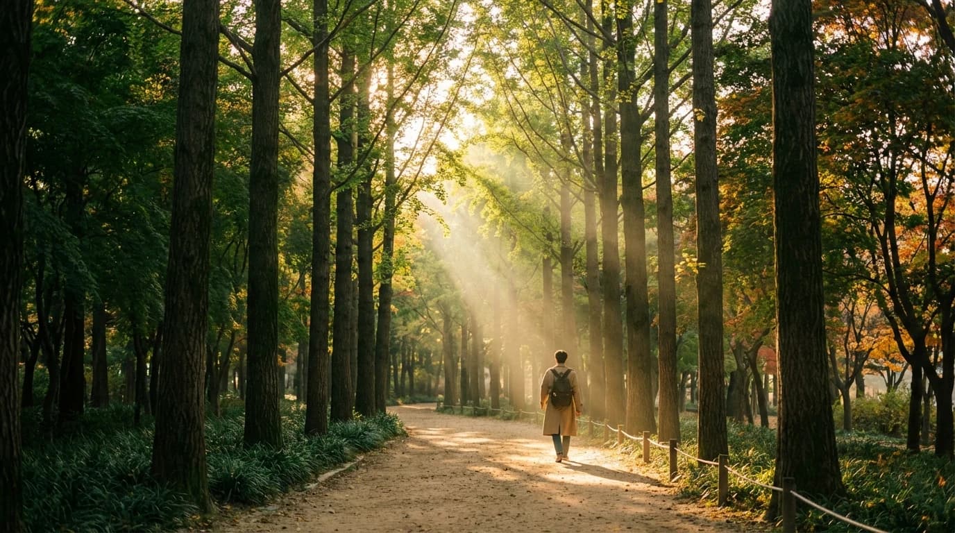 나무와 보행 리듬이 자연스럽게 이어지는 서울숲 산책로 사진 포인트