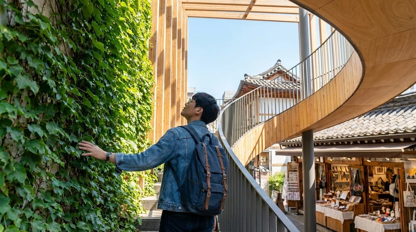 경사로를 따라 이동하는 쌈지길 보행 흐름이 드러나는 인사동 실내 가볼만한곳 동선