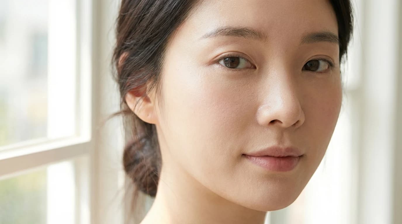 얇은 베이스로 정돈된 땀에도 안 무너지는 메이크업 피부 클로즈업