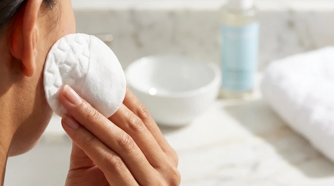 Korean skincare toner pad usage with embossed and smooth sides for exfoliating and soothing