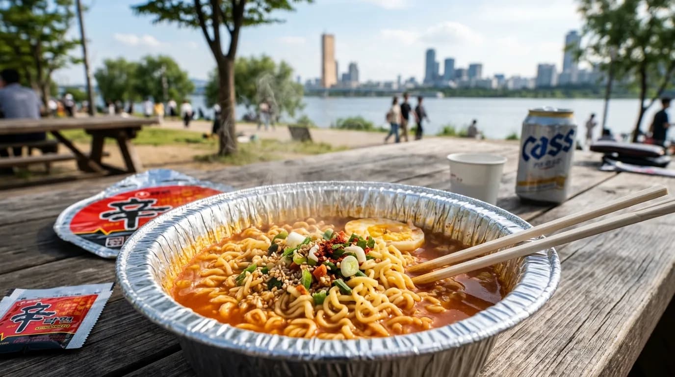 Hangang Ramyeon being prepared at Yeouido Hangang Park convenience food area