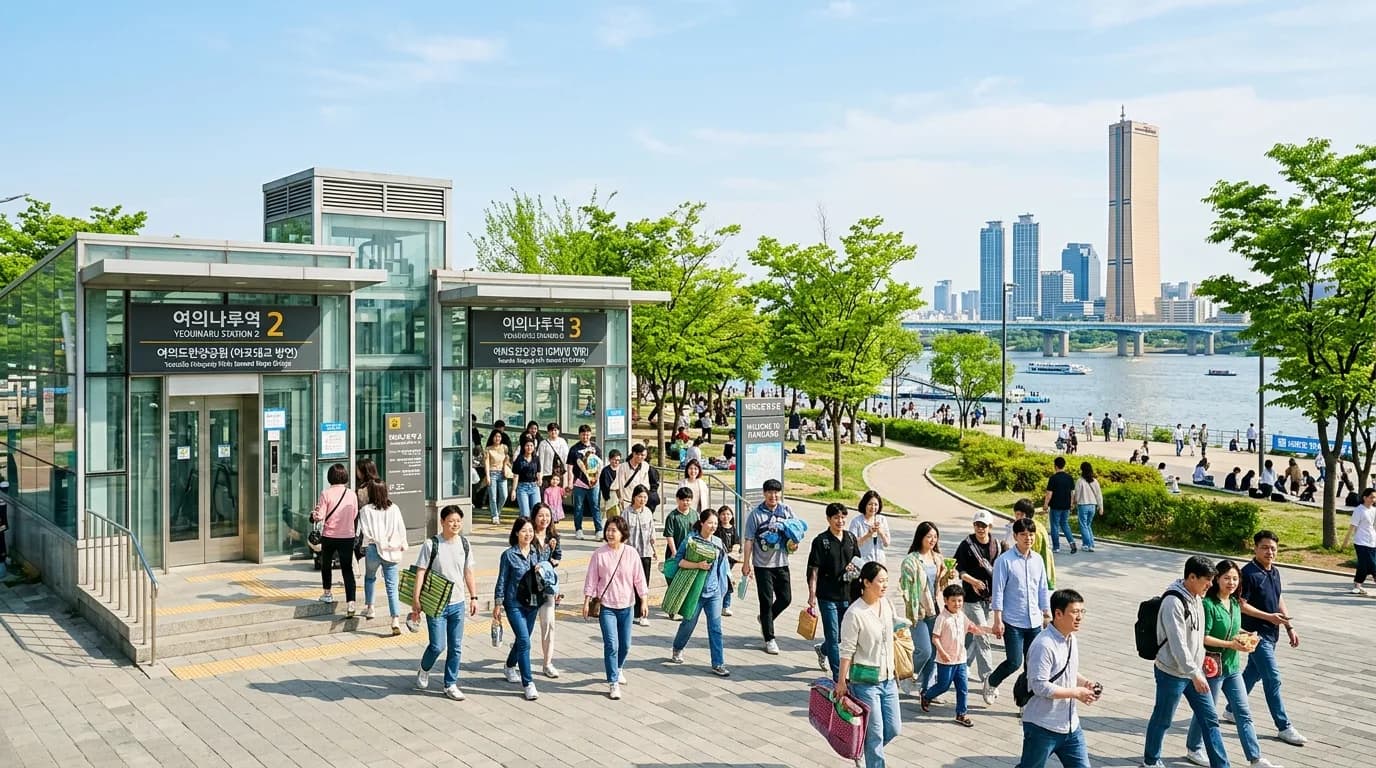 Yeouinaru Station entrance leading into the Yeouido Hangang Park picnic start area