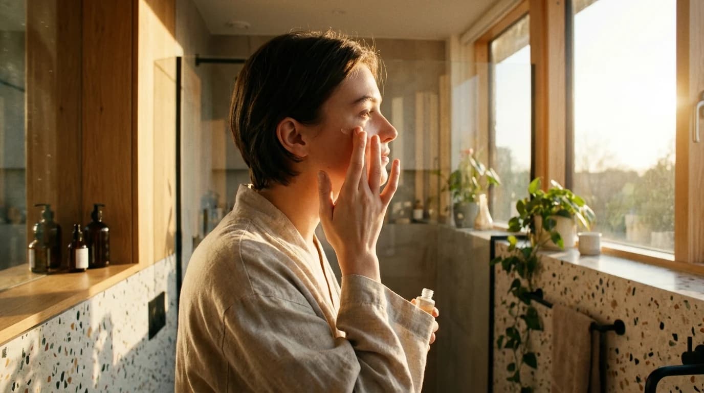 Applying serum and sunscreen in sequence for a smooth dewy finish