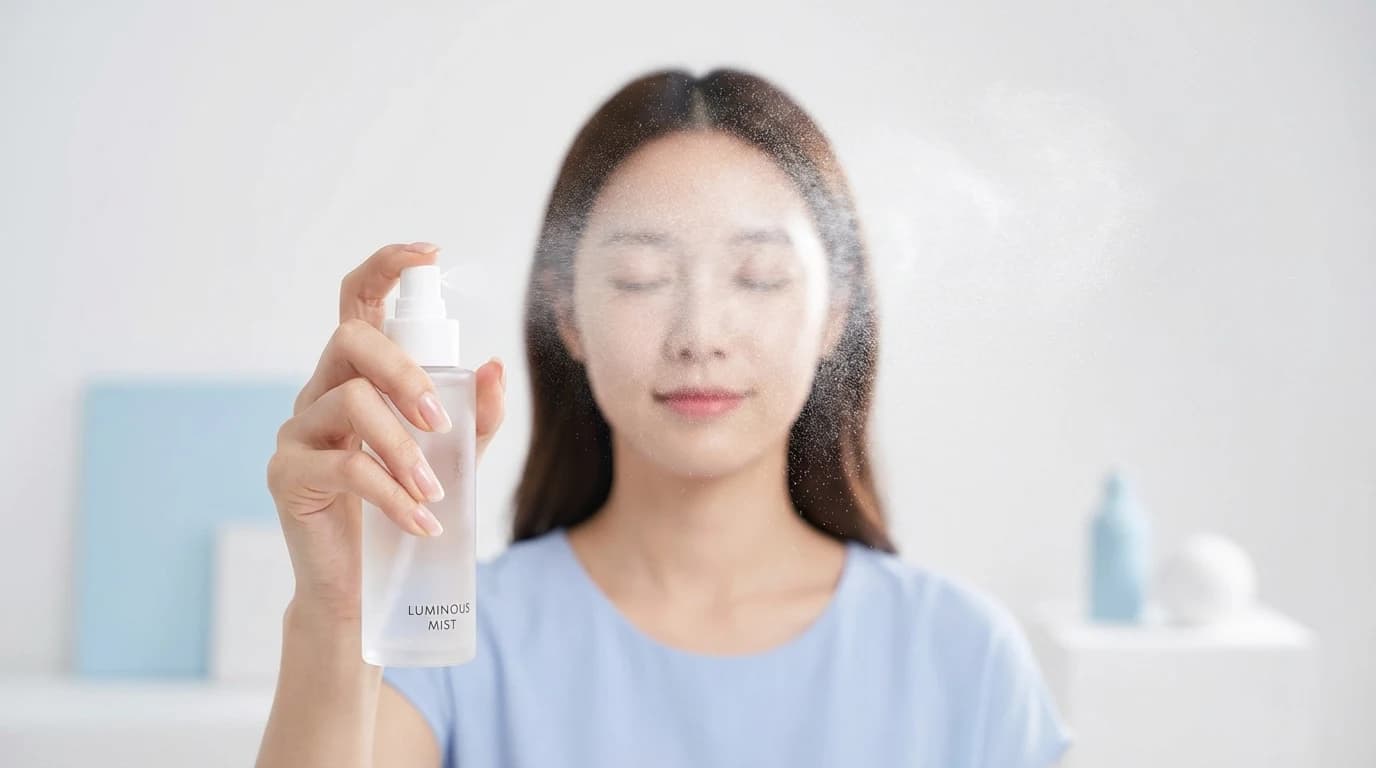 Applying a fine mist with setting spray tips for lighter summer makeup hold