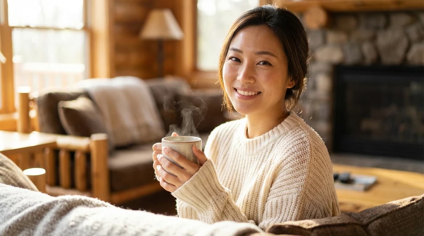 니트와 함께 맑은 광채가 살아 있는 겨울 메이크업 완성