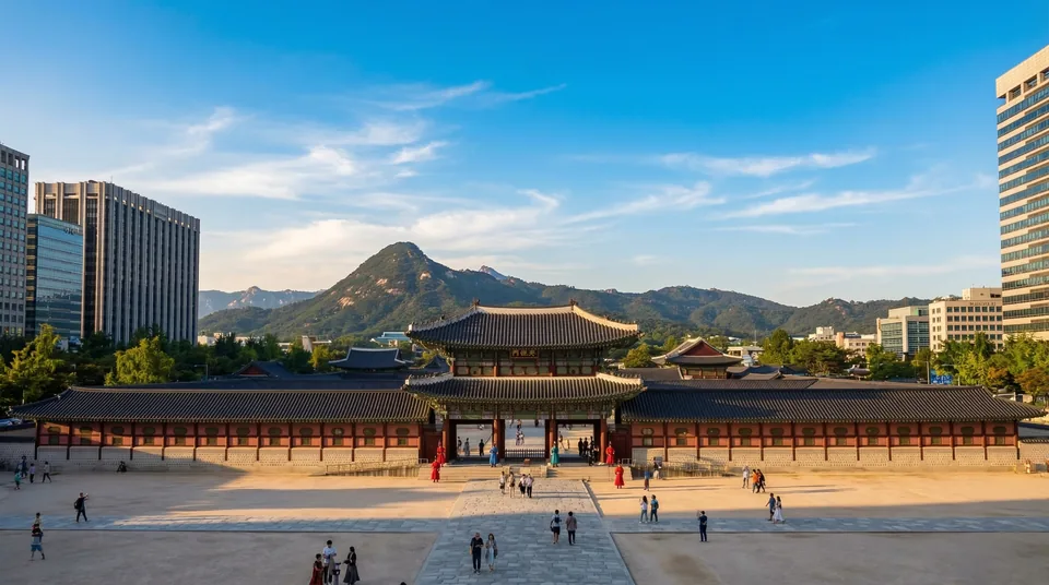 북악산을 배경으로 한 경복궁 광화문의 웅장한 전경 서울의 대표 역사 명소