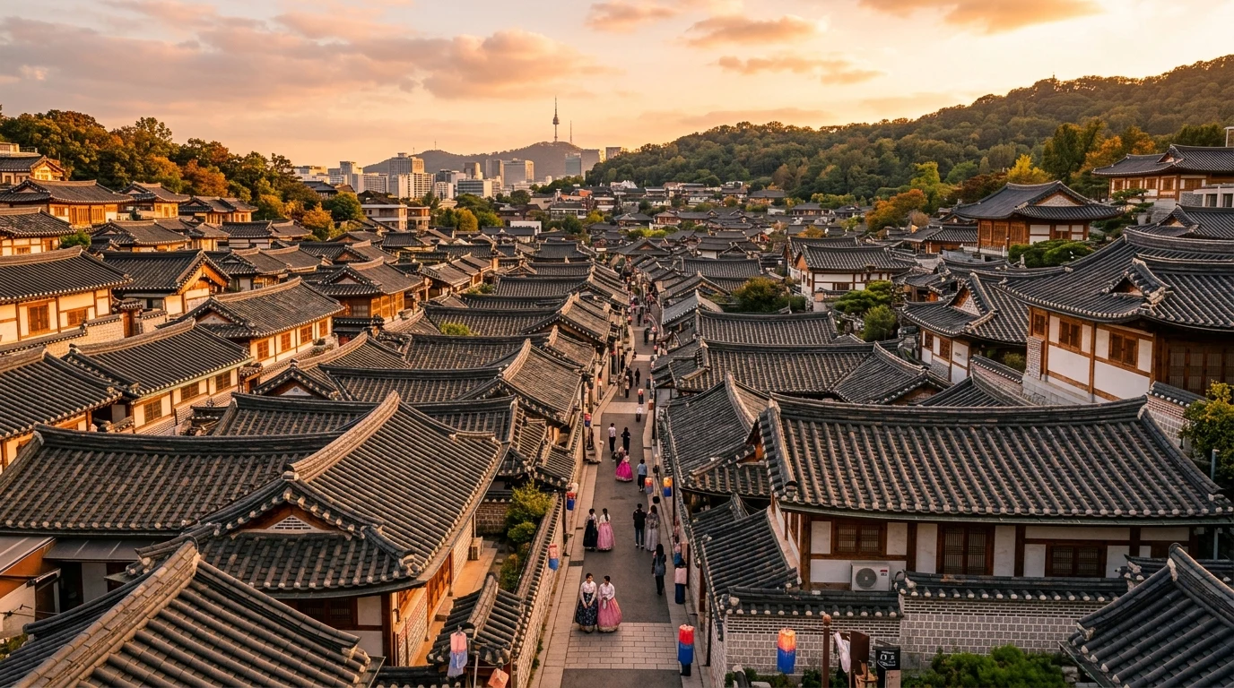 지붕선이 겹치며 이어지는 북촌 한복 사진 추천 코스의 깊이감