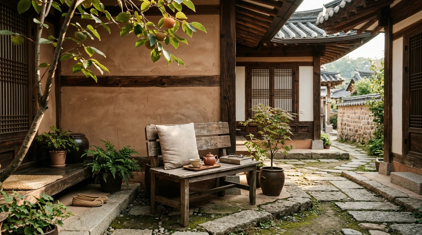 북촌 한옥마을 조용한 골목 모퉁이의 고요한 분위기