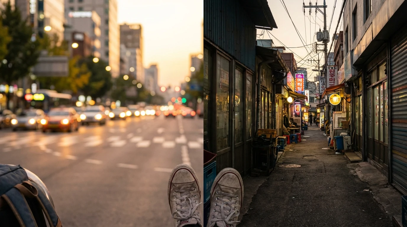 골목 안쪽으로 이동하는 흐름이 보이는 을지로 출사 동선 시점