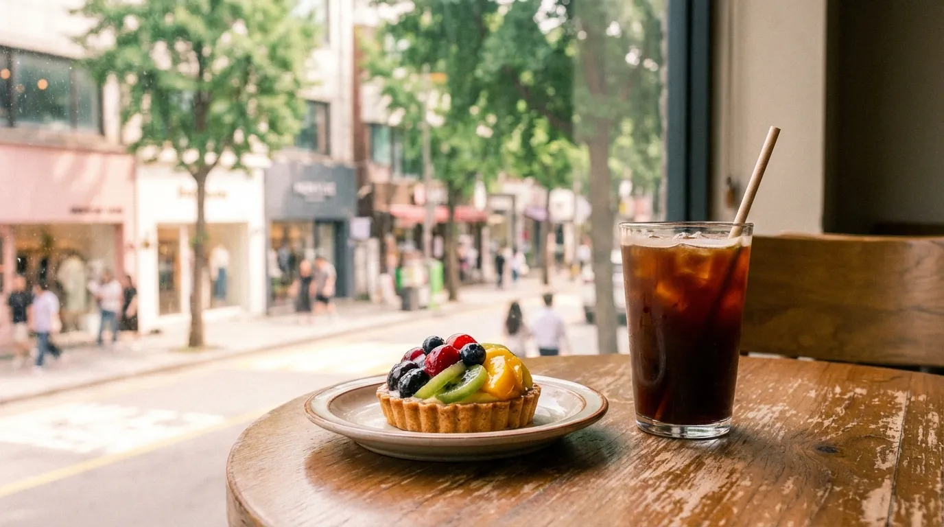 Quiet Sinsa side lane with a hidden cafe entrance suited for Garosu-gil cafe photos