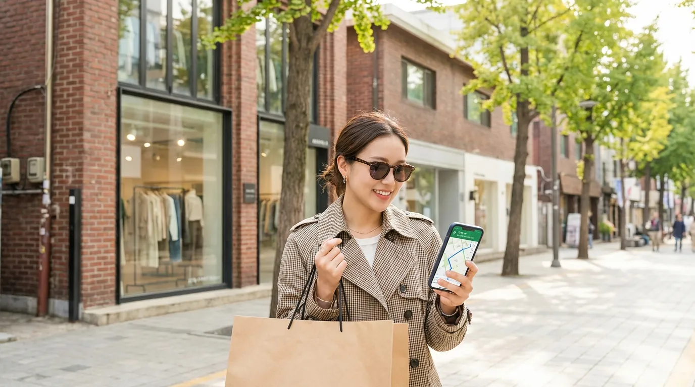 초보 방문자에게 맞는 효율적인 쇼핑 동선과 코스 흐름이 보이는 가로수길 가이드 장면