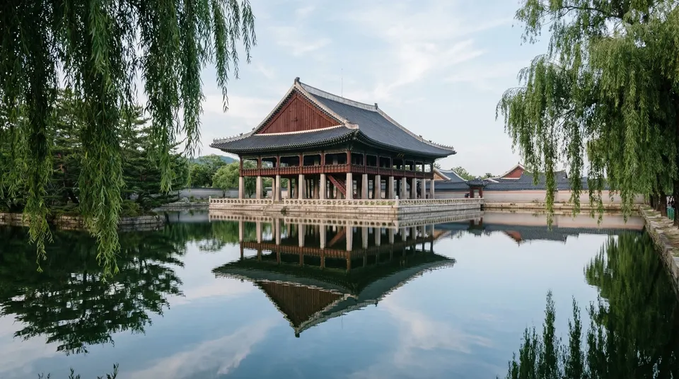 Gyeonghoeru pavilion and pond reflection at a quieter Gyeongbokgung Instagram spot