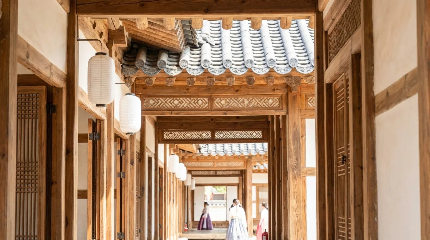 Palace corridor and columns used to compare the best time to visit Gyeongbokgung Palace
