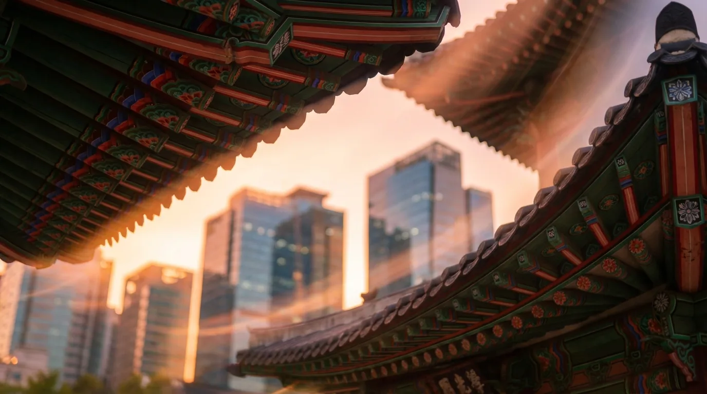 경복궁 한복 합성 분위기를 설명하는 전통 상징과 여백 중심 이미지