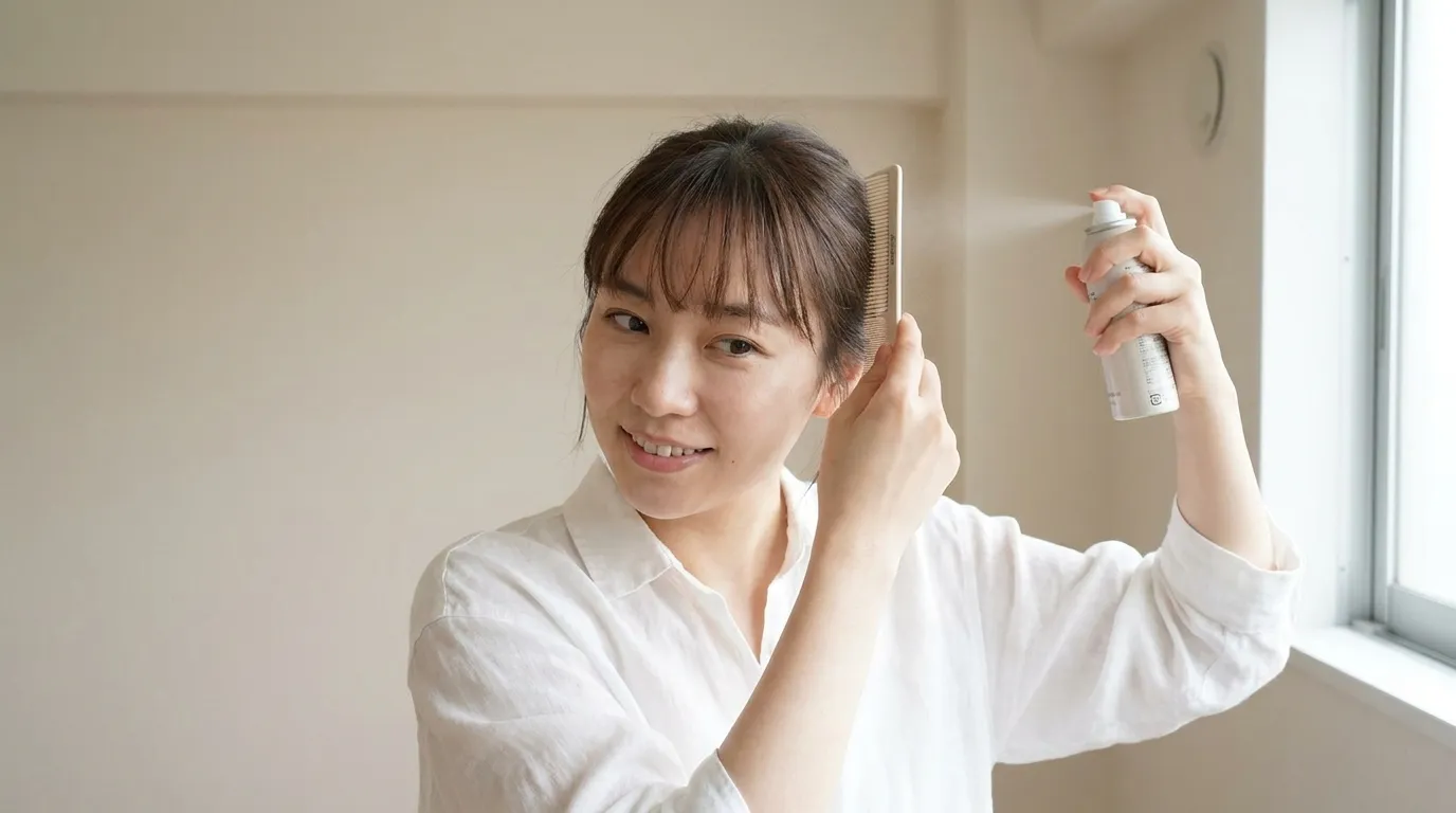 Using hair spray to fix and hold fringe shape