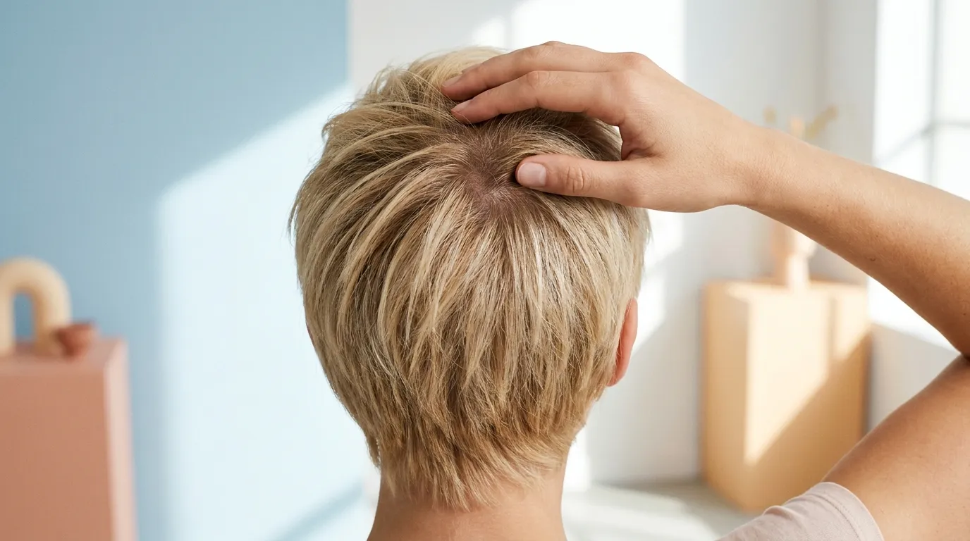 Checking scalp condition and hair root direction