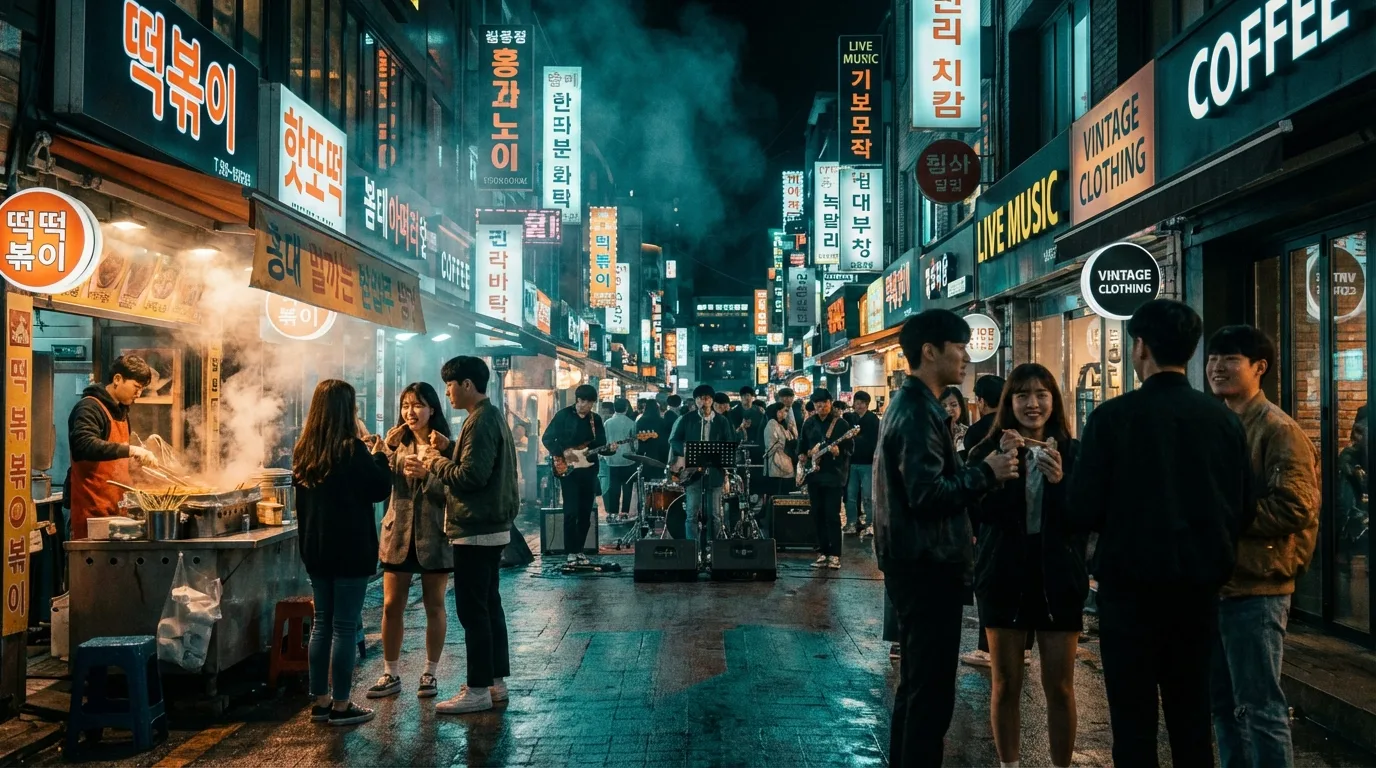 홍대 성수 스트릿 패션 차이를 사진 배경 분위기로 비교할 수 있는 장면