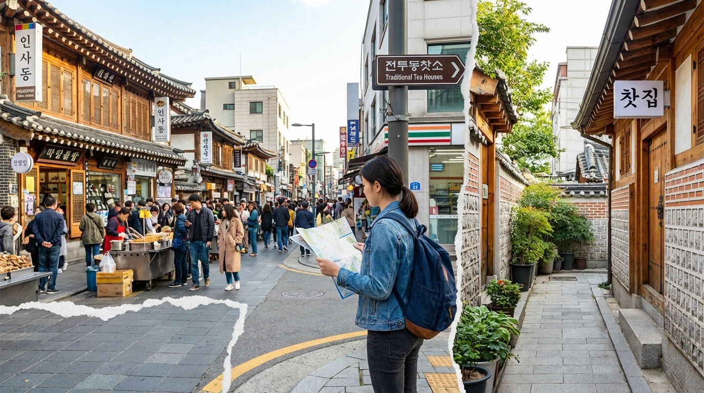 인사동 메인 거리와 골목을 잇는 인사동 산책 코스 동선
