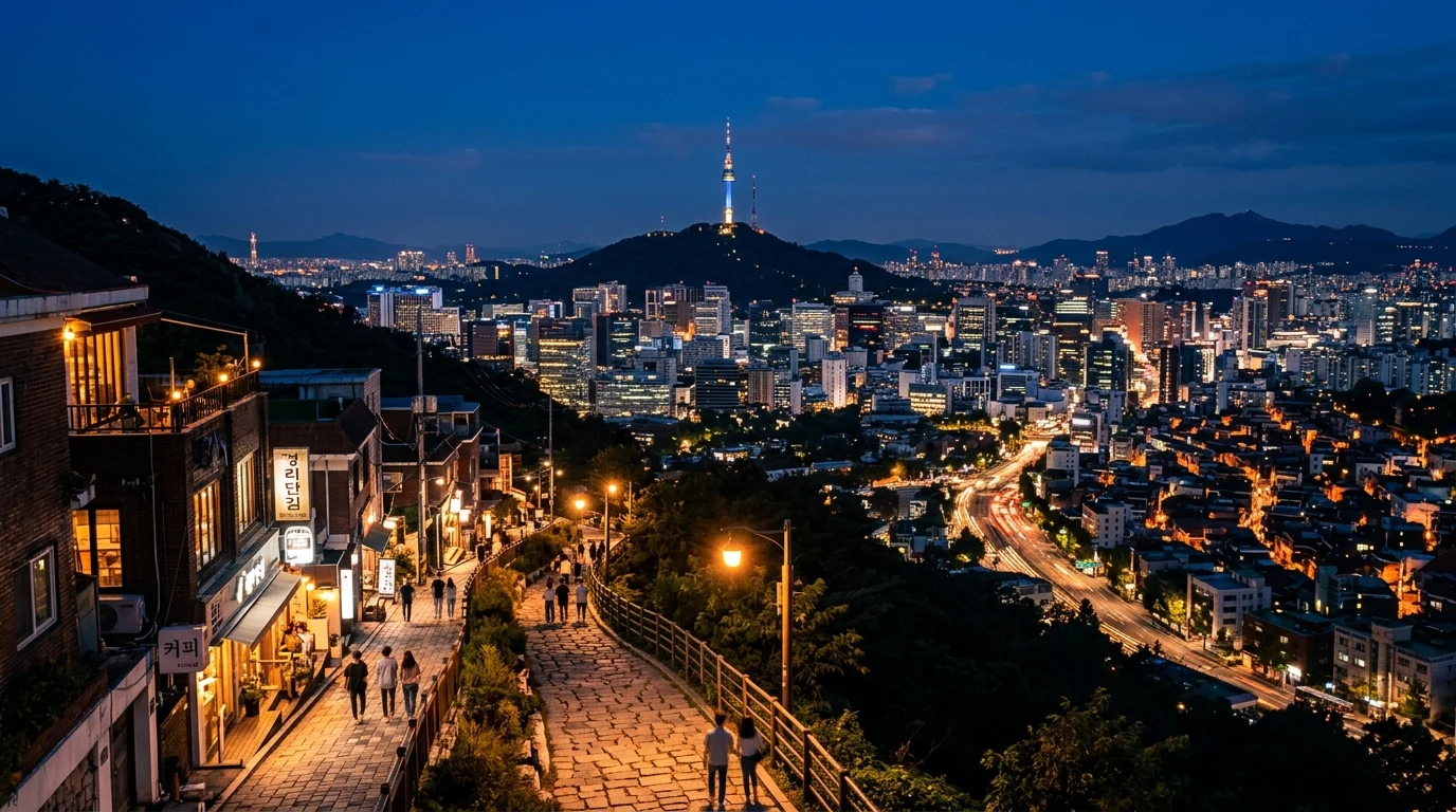 경리단길 언덕 위에서 남산타워가 열리는 이태원 산책 마무리 시야