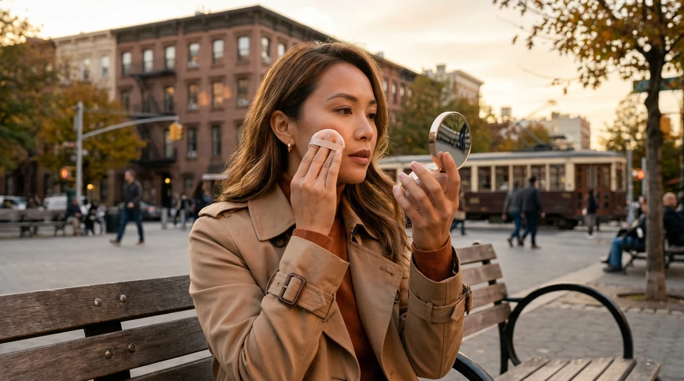Touch-up makeup with cushion foundation keeping the finish light and even