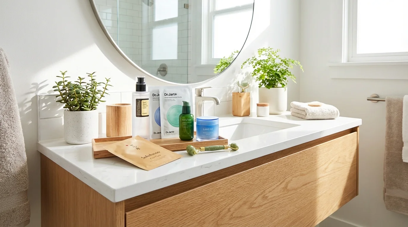 Korean skincare routine order with face mask sheet after cleansing