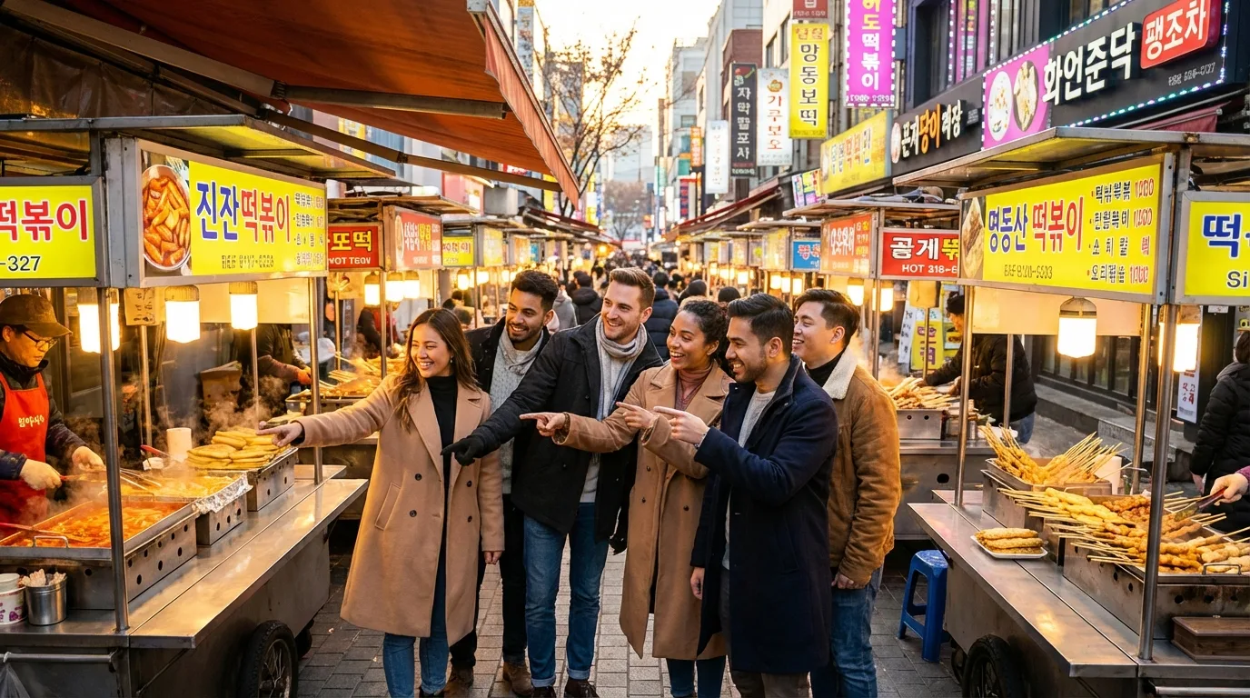 명동 길거리 음식 선택이 쉬운 관광형 거리 장면