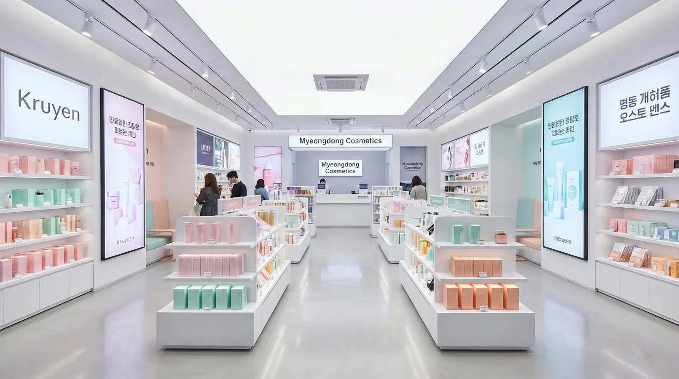 K-beauty shopping interior inside a Myeongdong cosmetic store