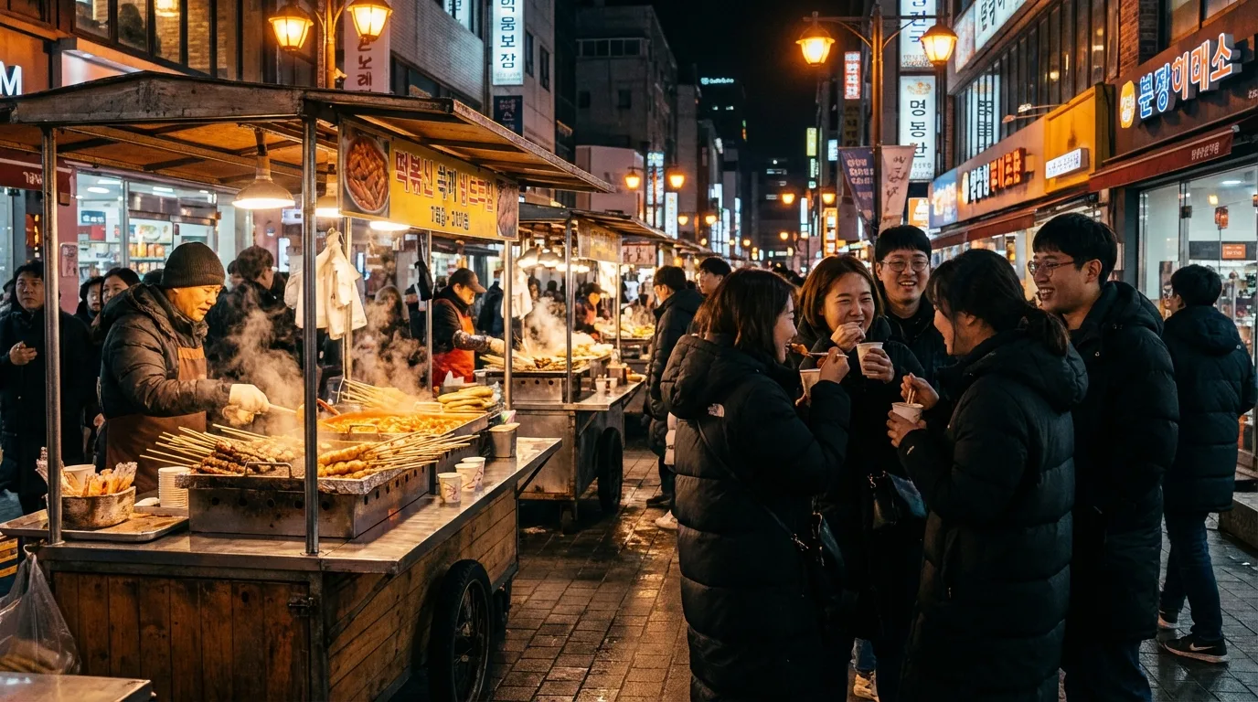 명동 야시장 길거리 음식과 밤거리 풍경