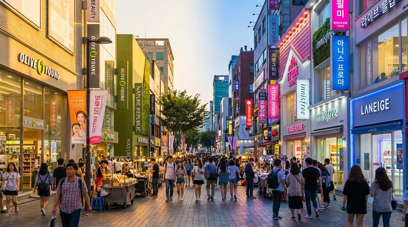 Myeongdong shopping street changing from day to night
