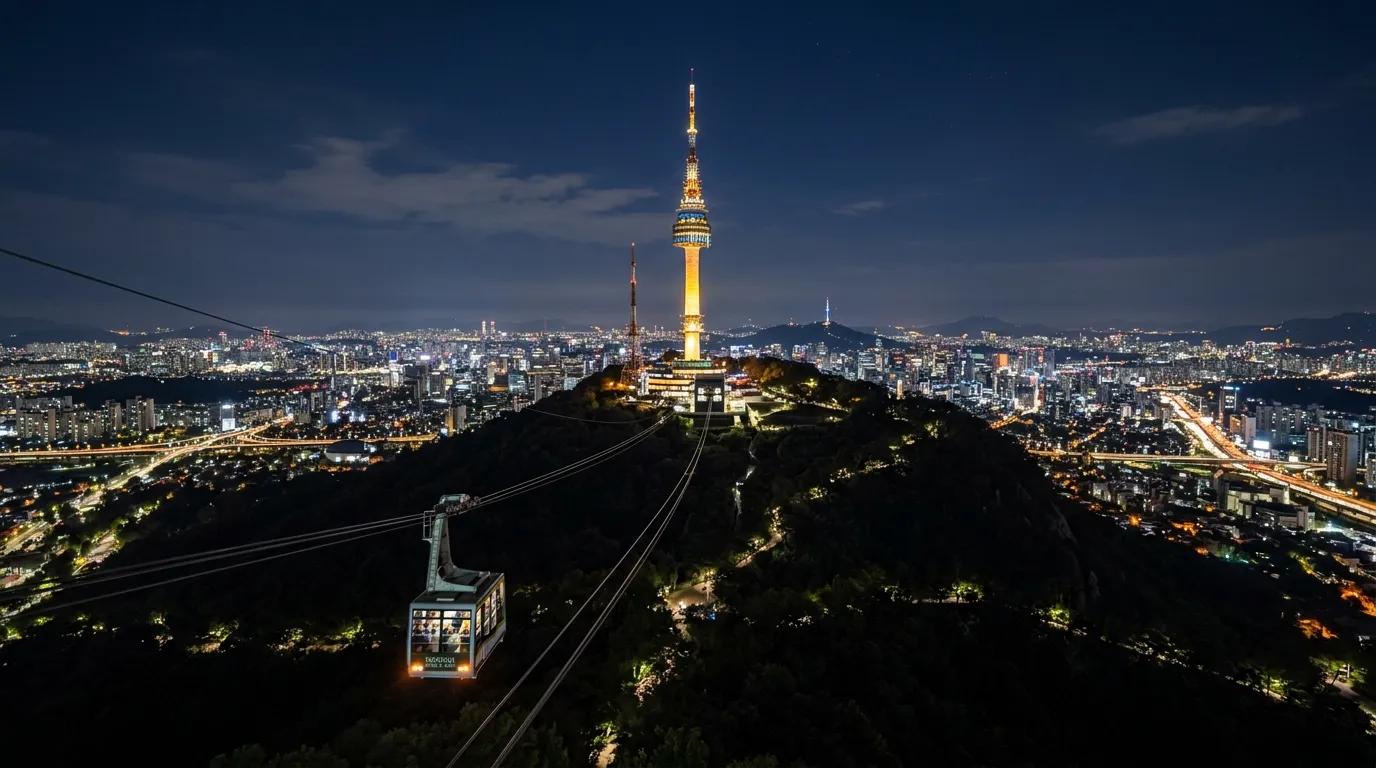 Namsan Cable Car and N Seoul Tower at night — Visit Korea landmark