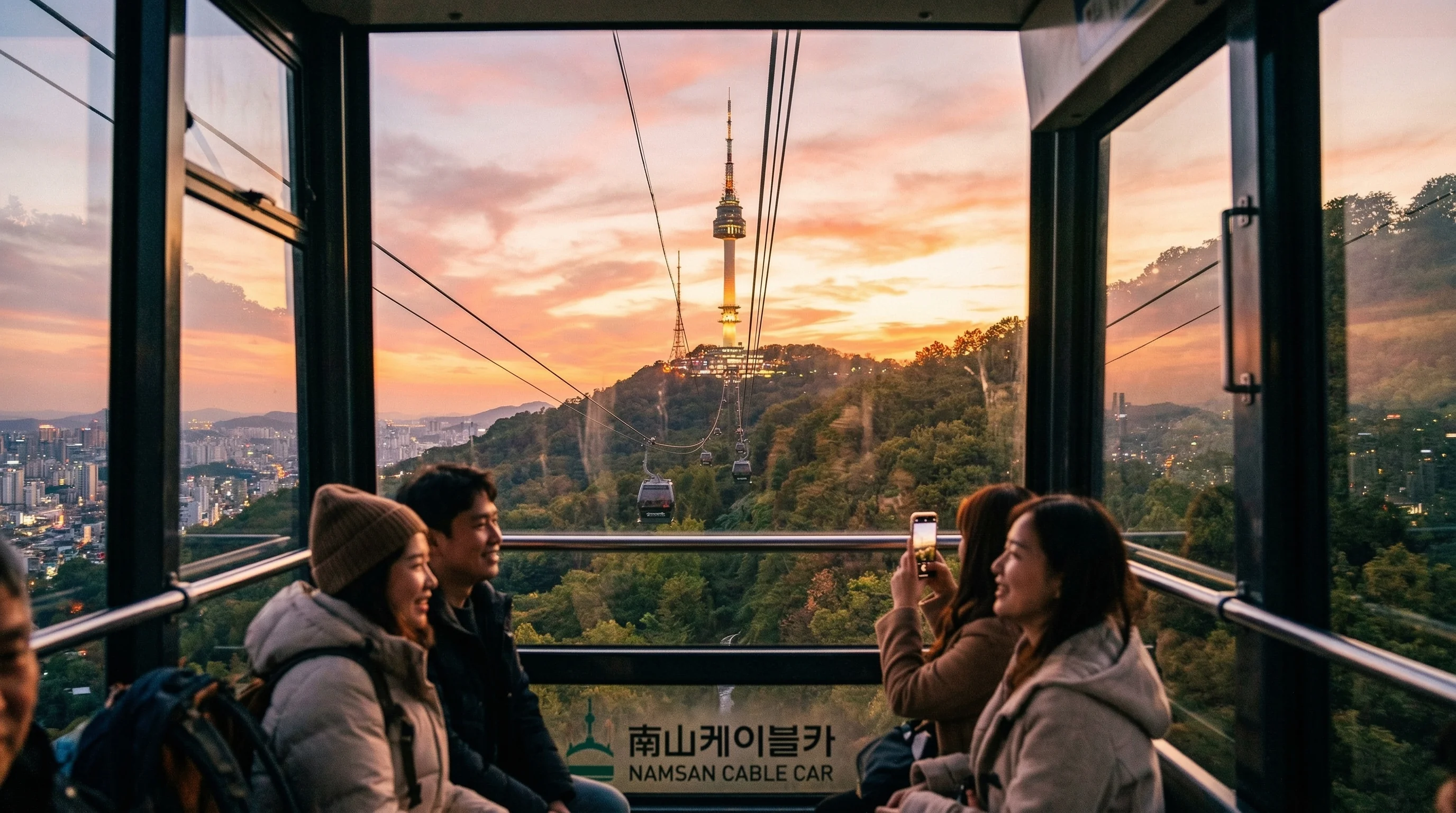 N Seoul Tower seen from the Namsan Cable Car at sunset