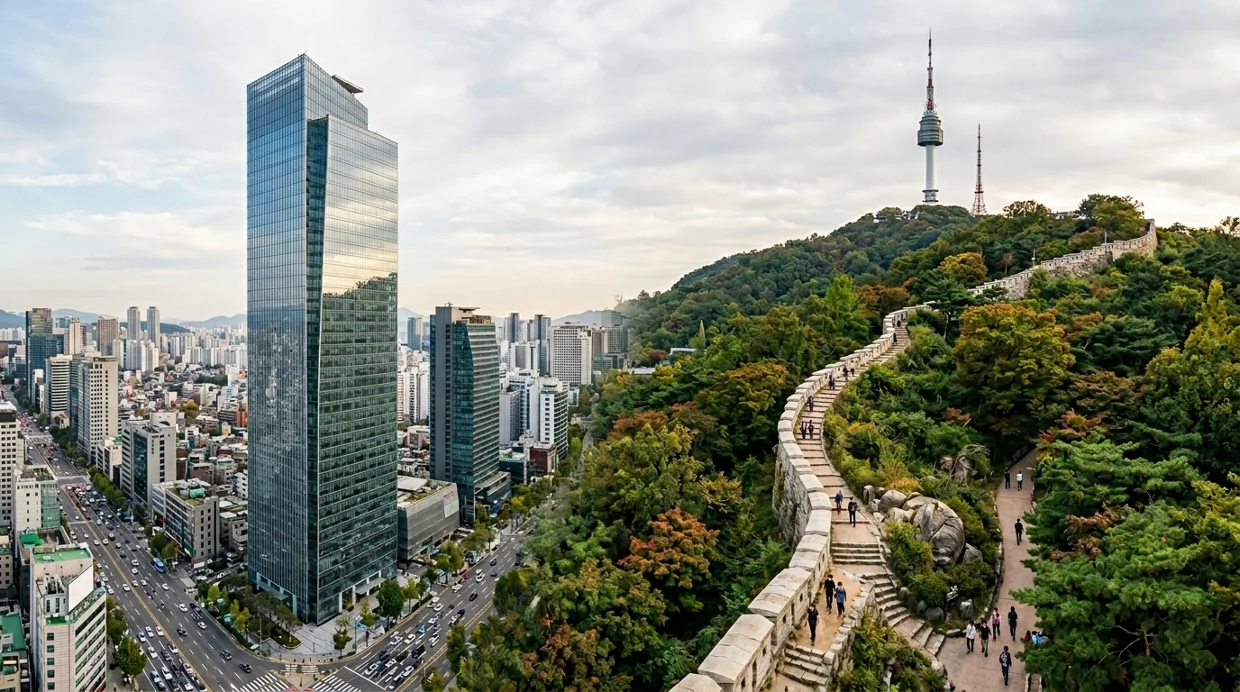 Love locks at N Seoul Tower with soft night bokeh behind them