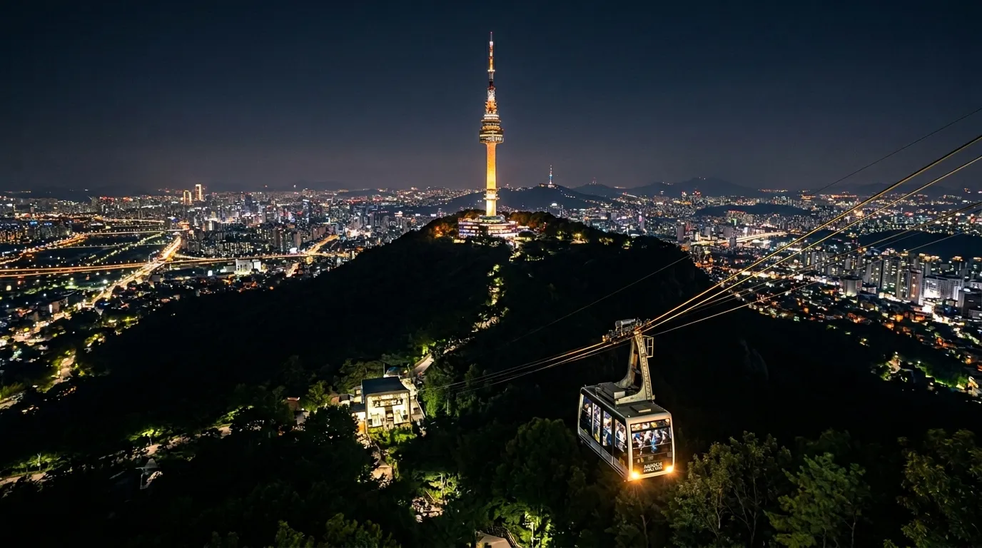 N서울타워 전망대 내부에서 야경을 감상하는 모습 — 서울 데이트 코스 추천
