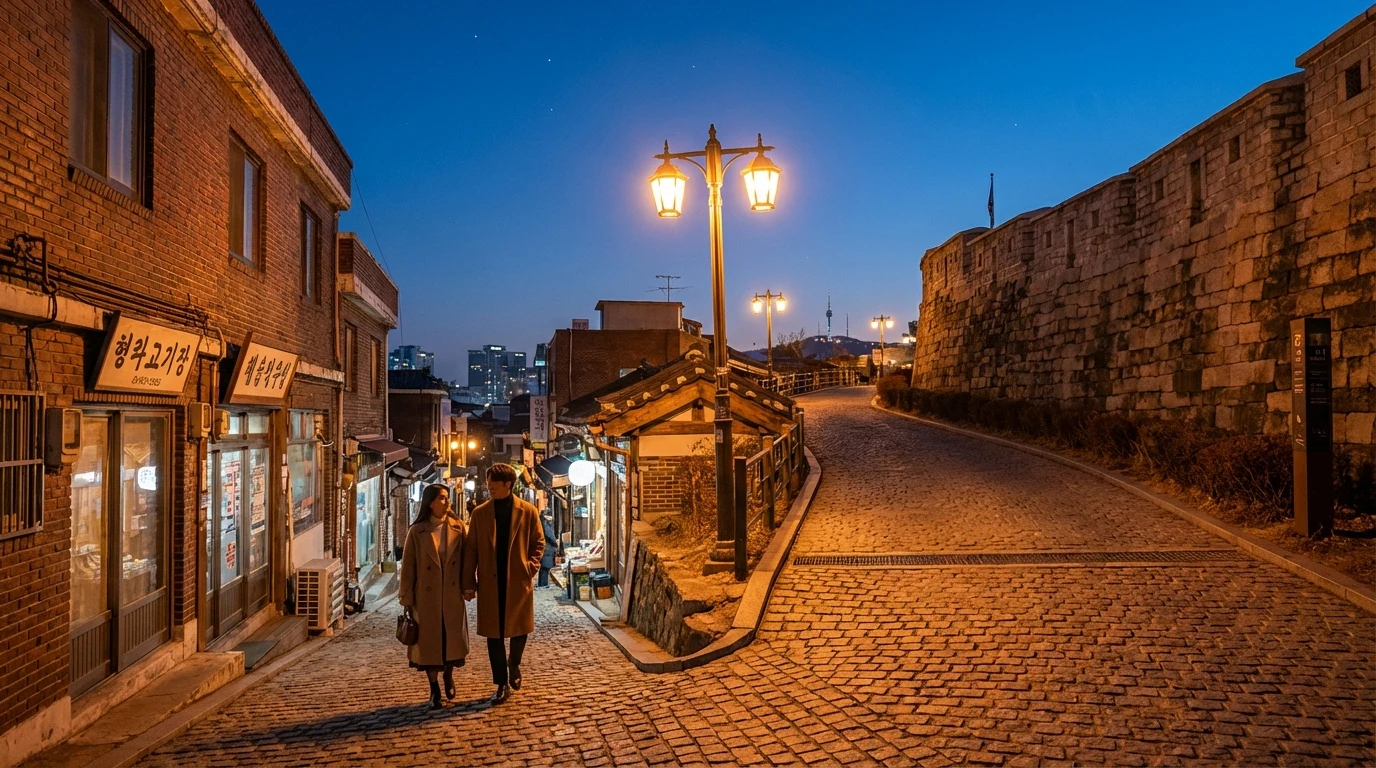 혜화 골목에서 낙산공원 성곽길로 이어지는 밤 산책 연결 구간