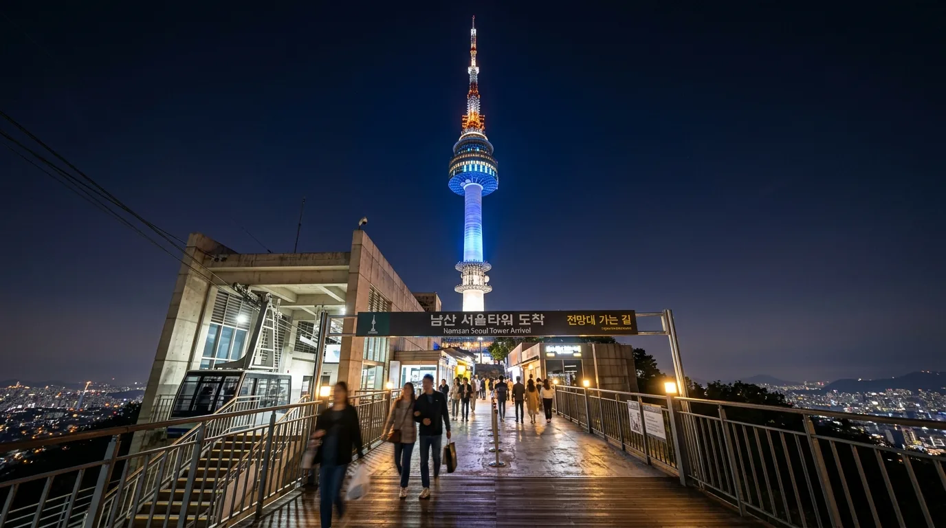N Seoul Tower view from Namsan Cable Car arrival platform  sense of arrival