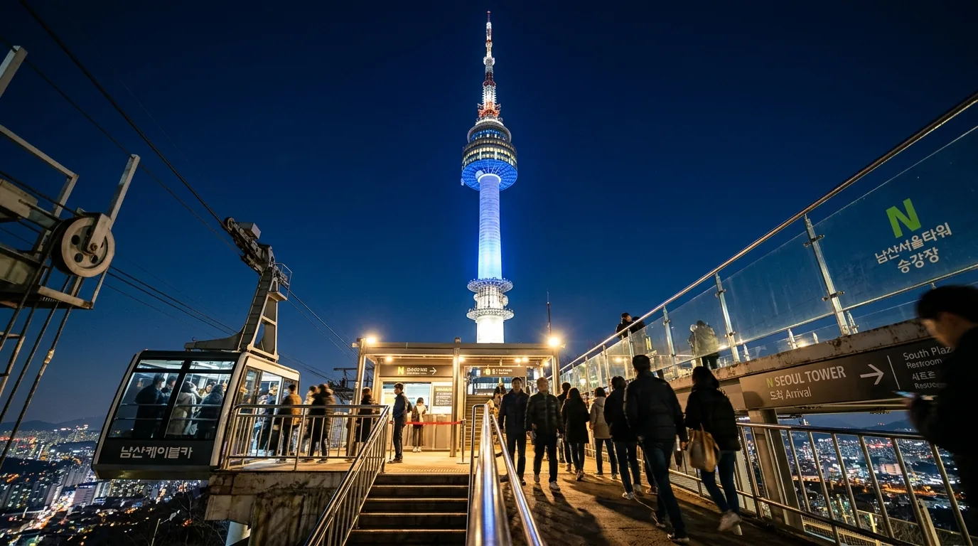 남산 케이블카 하차장에서 바라본 N서울타워  도착 직후의 개방감