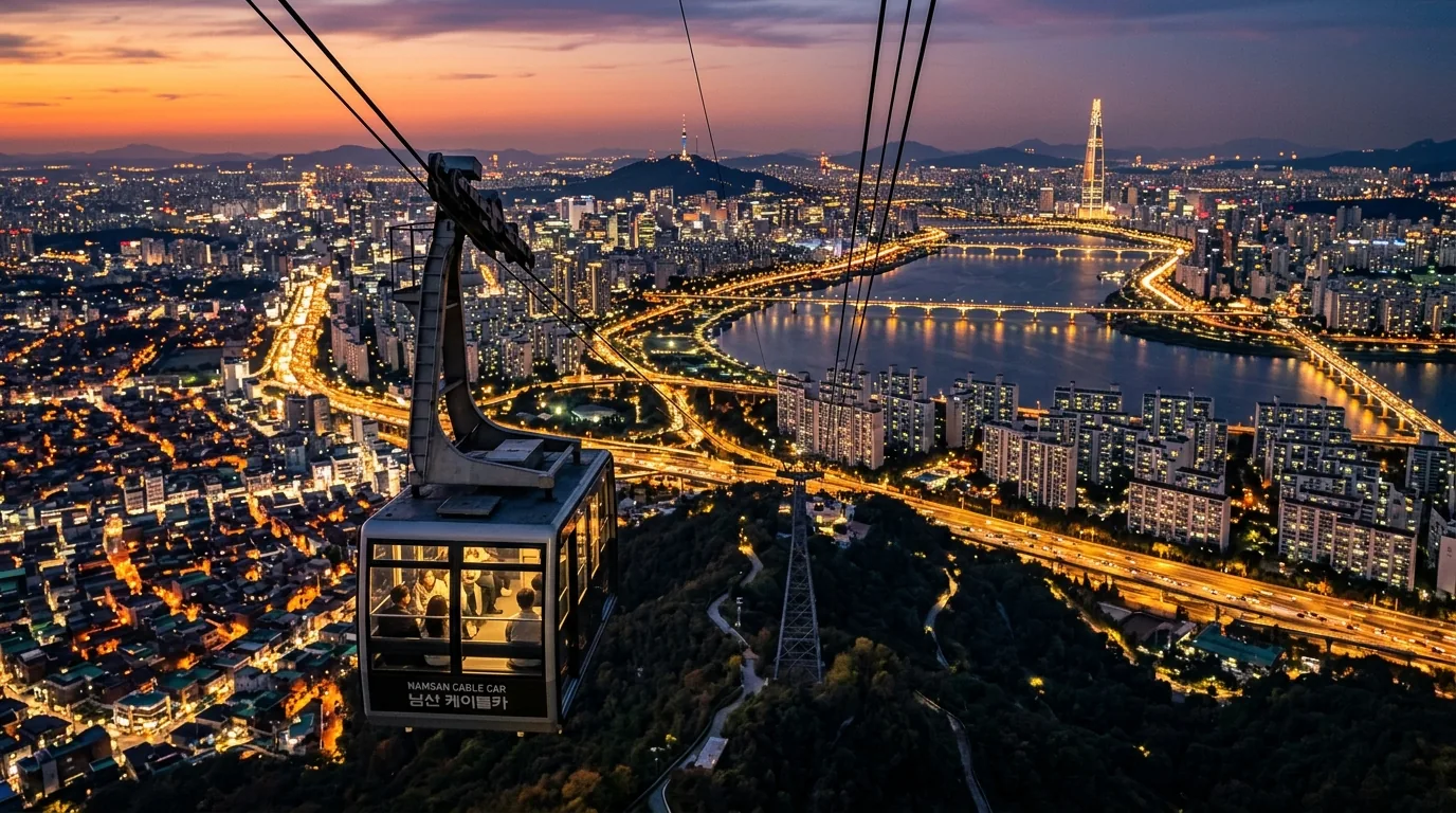 남산 케이블카에서 내려다본 서울의 수직적 야경  독보적인 높이감