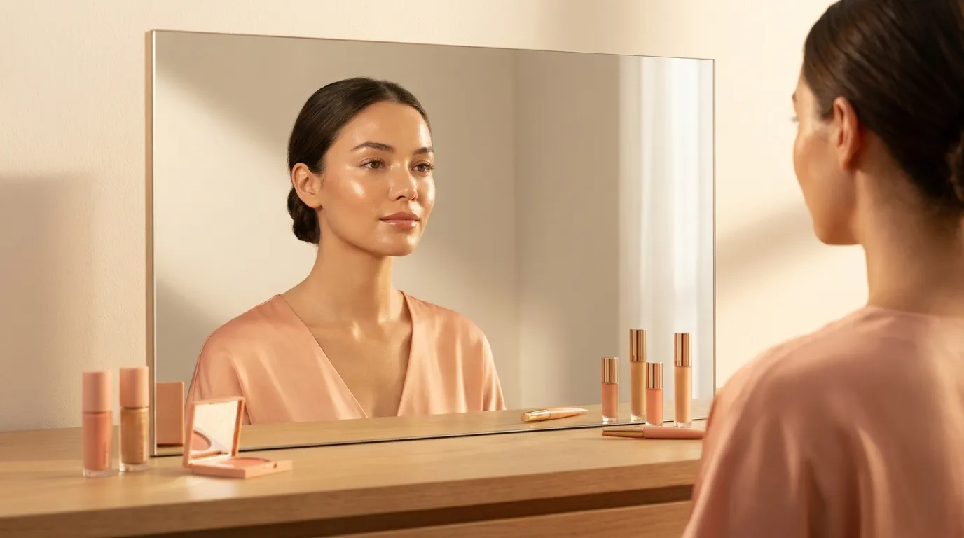 Semi-matte base and texture correction for photo-ready makeup