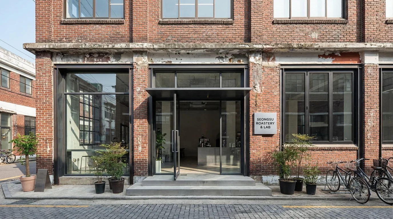 Seongsu brick building cafe exterior that preserves an older factory structure